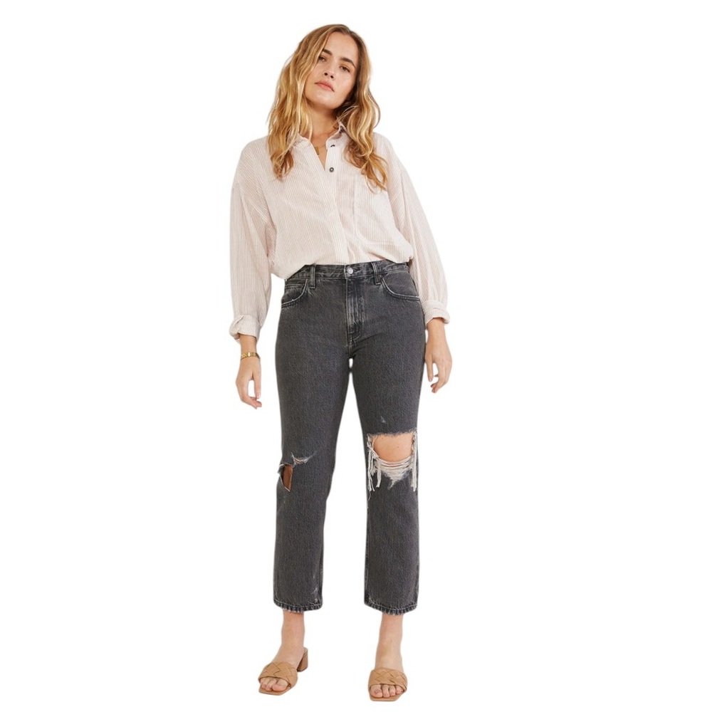 NWT Etica Rhea Mid Rise Straight Crop Jeans Smokey Mountain Distressed Size 26